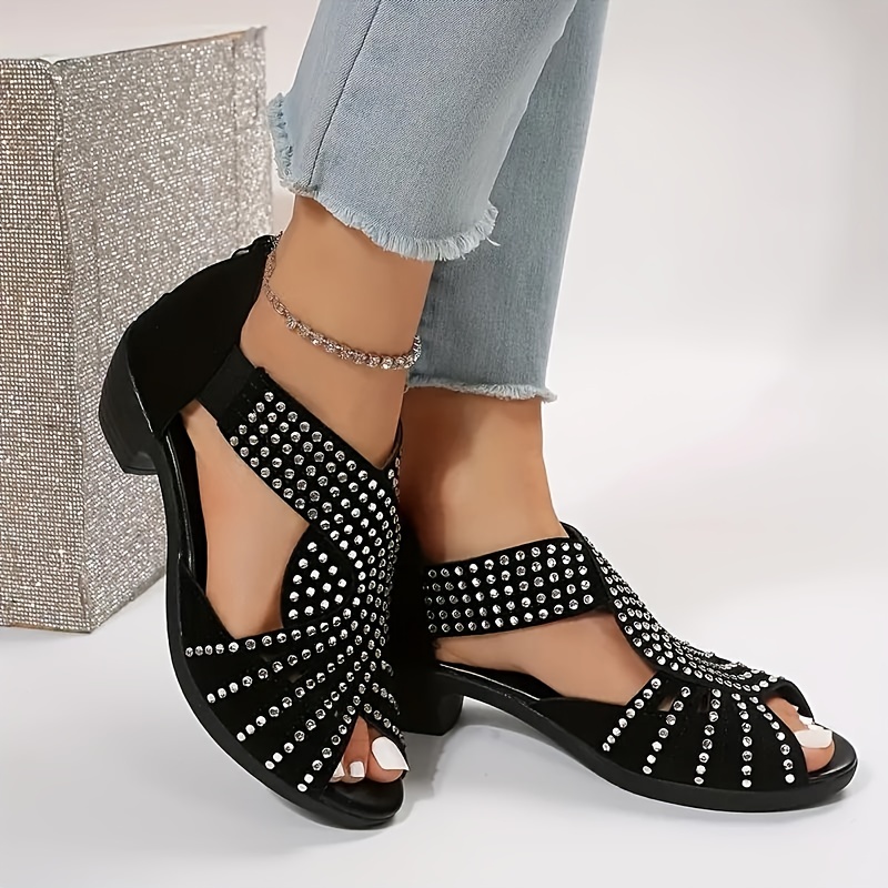 Women s Rhinestone Pattern Sandals Peep Toe Back Zipper - Temu