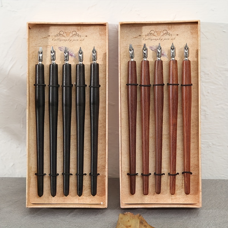 Wooden Handle Dip Pen Art Painting Fountain Pen Set Tawny Thick Wooden  Handle