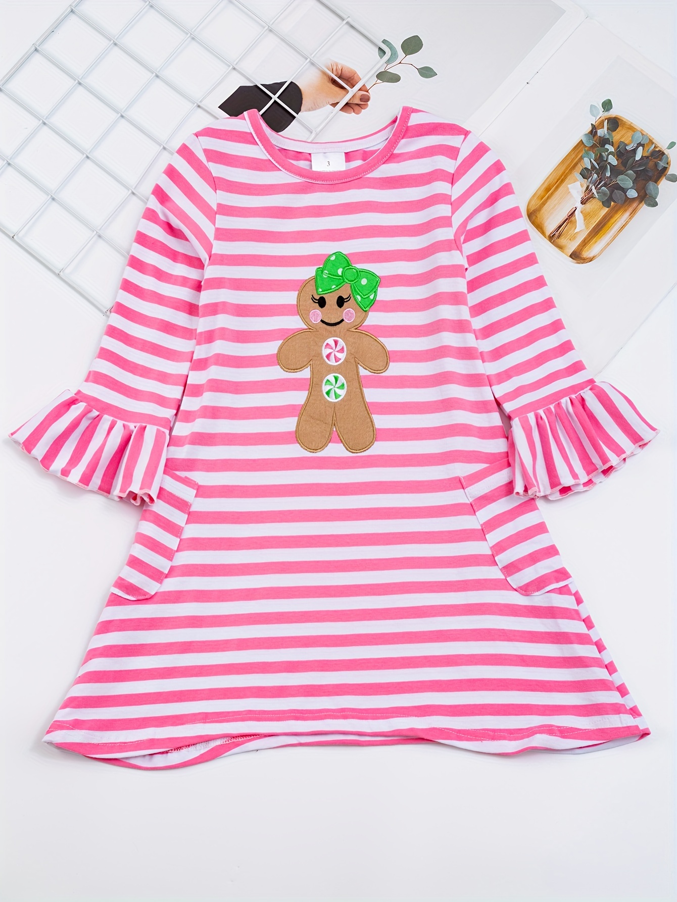 Boutique Christmas Gingerbread Striped Peplum Girls Cute Temu Canada