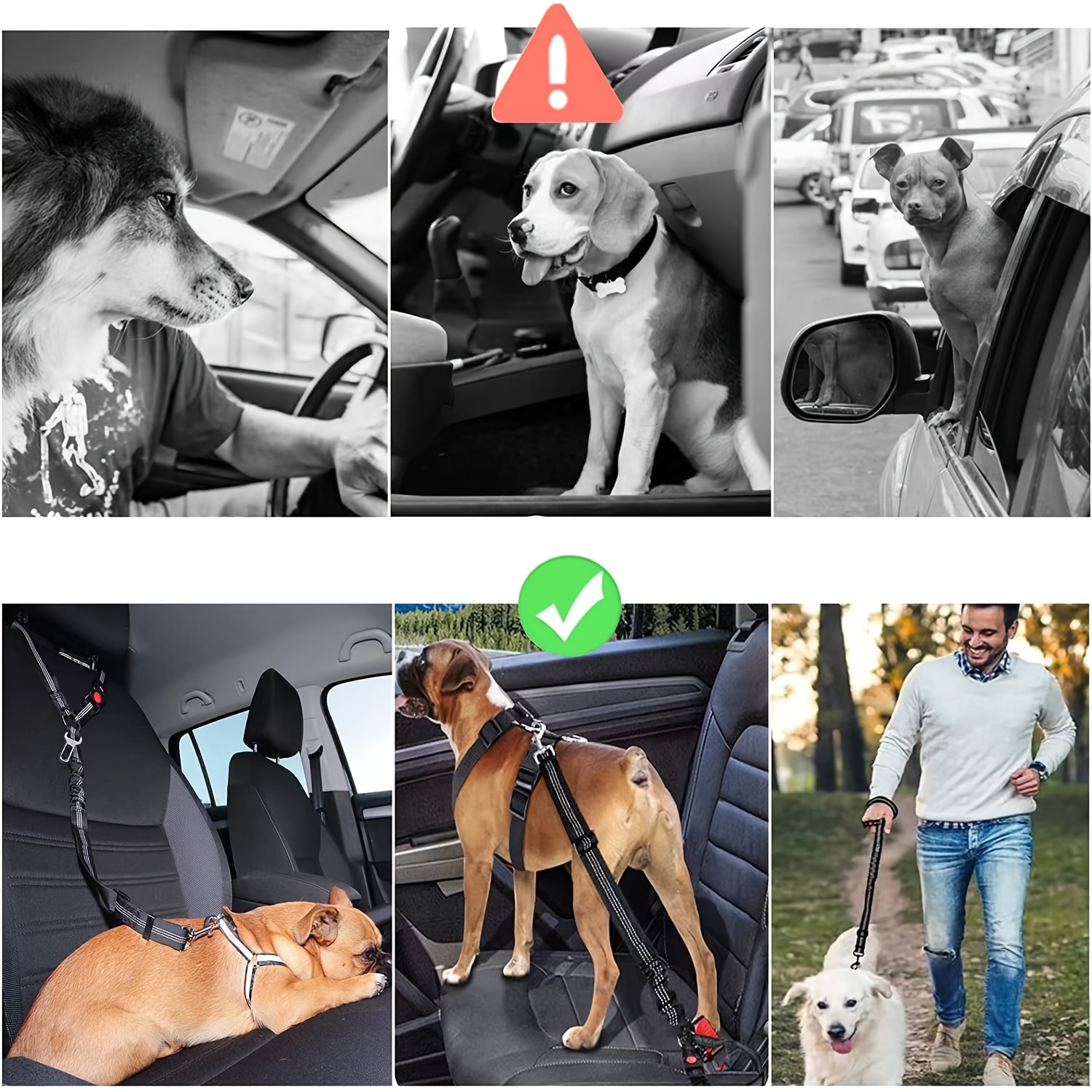 Correa más cinturón de seguridad perro ajustable elástico para coche