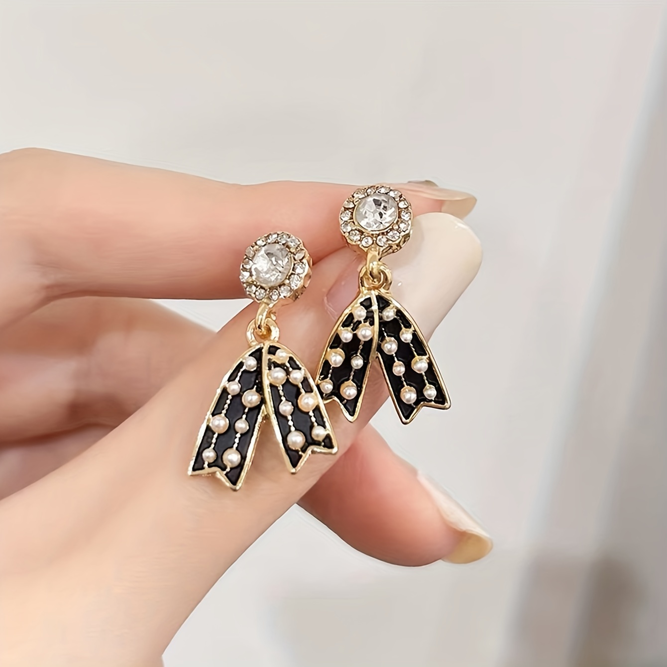 1pair Exquisite Zinc Alloy Rhinestone & Faux Pearl Decor Earrings For Women  For Daily Decoration