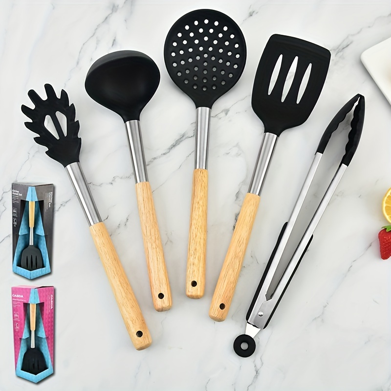 Silicone Utensil Set, Kitchen Utensil Set, Safety Cooking Utensils Set,  Non-stick Kitchen Tools Set, Cooking Turner, Spatula, Cooking Soup Spoon,  Colander Spoon, Pasta Spoon, Oil Brush, Kitchen Stuff, Kitchen Gadgets -  Temu