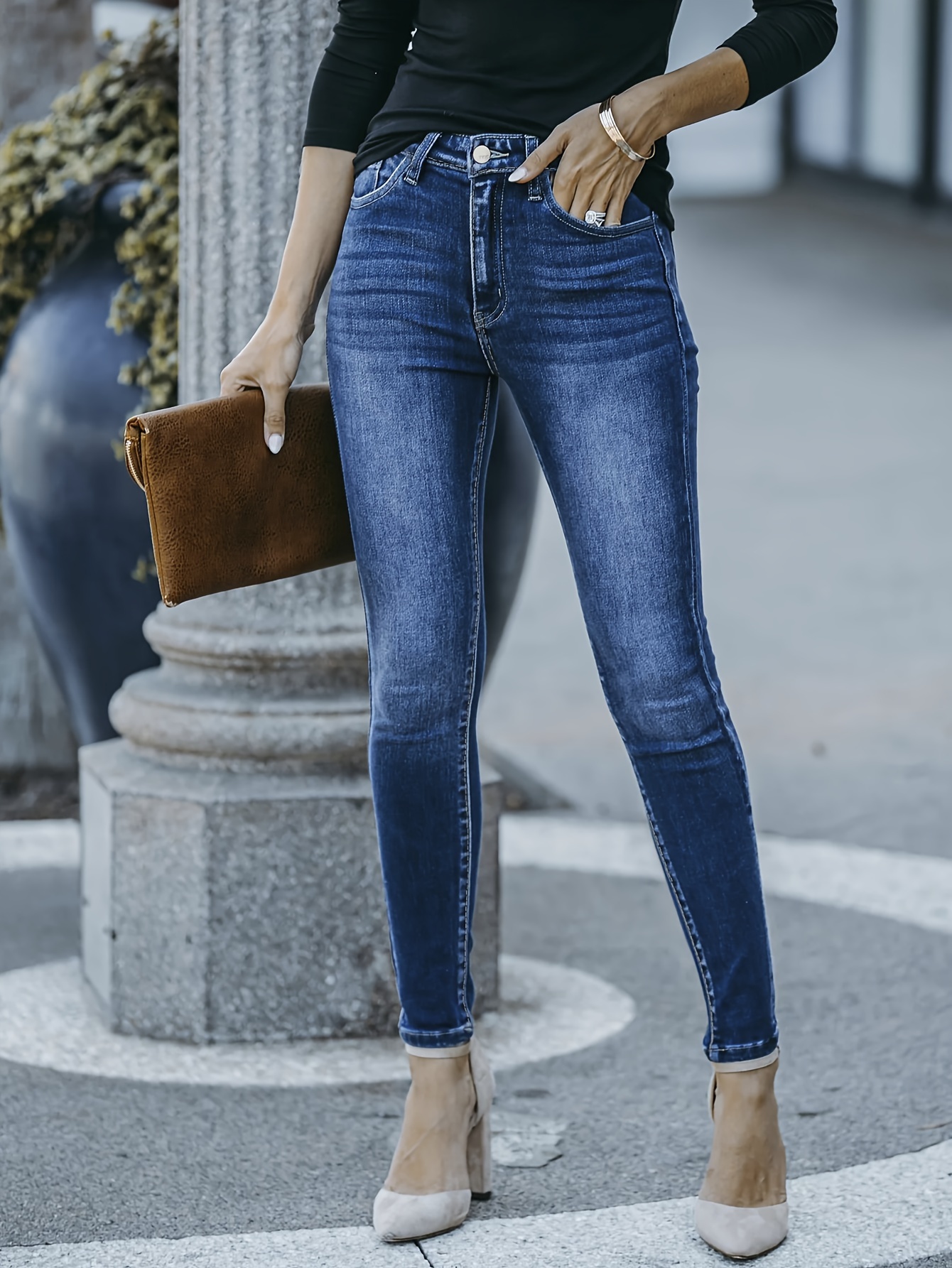 Plus Size Casual Denim Jeans Women's Plus High Button - Temu