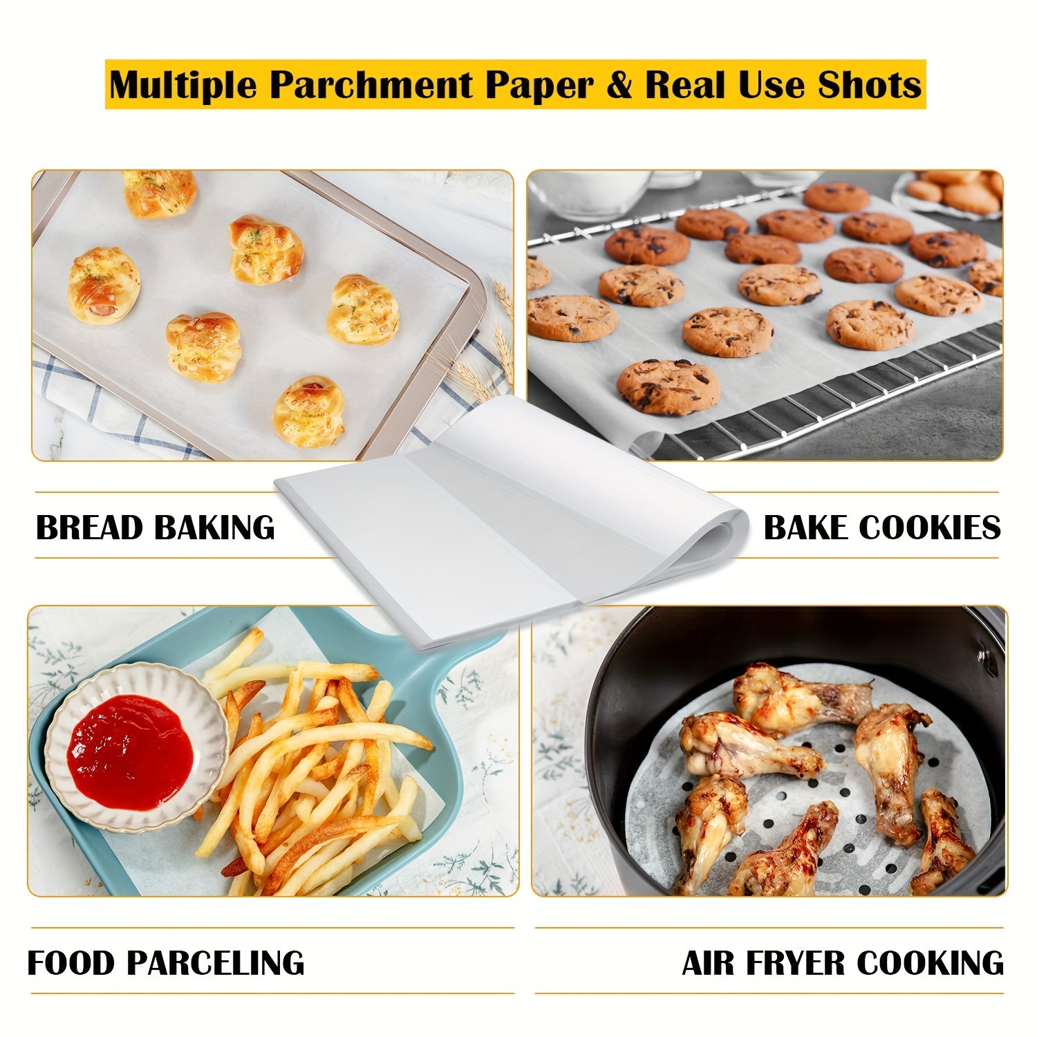 100Pcs Air Fryer Parchment Paper Sheets Accessories for Airfryer Frying  Cooking Baking Barbecue Food Mat