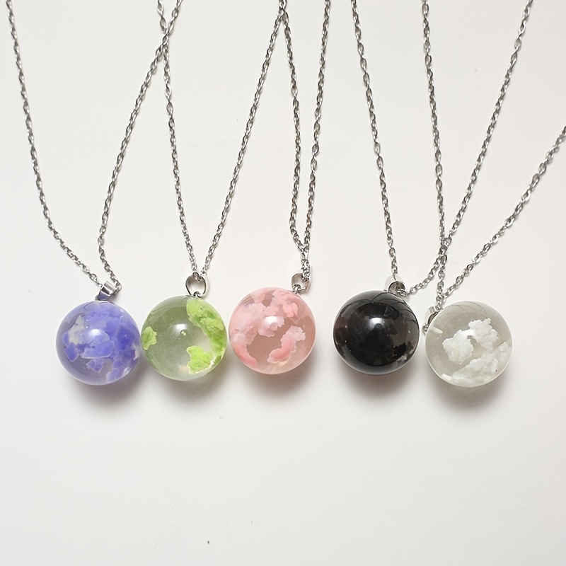 1pcs Blue Sky White Cloud Necklace Transparent Round Glass Ball