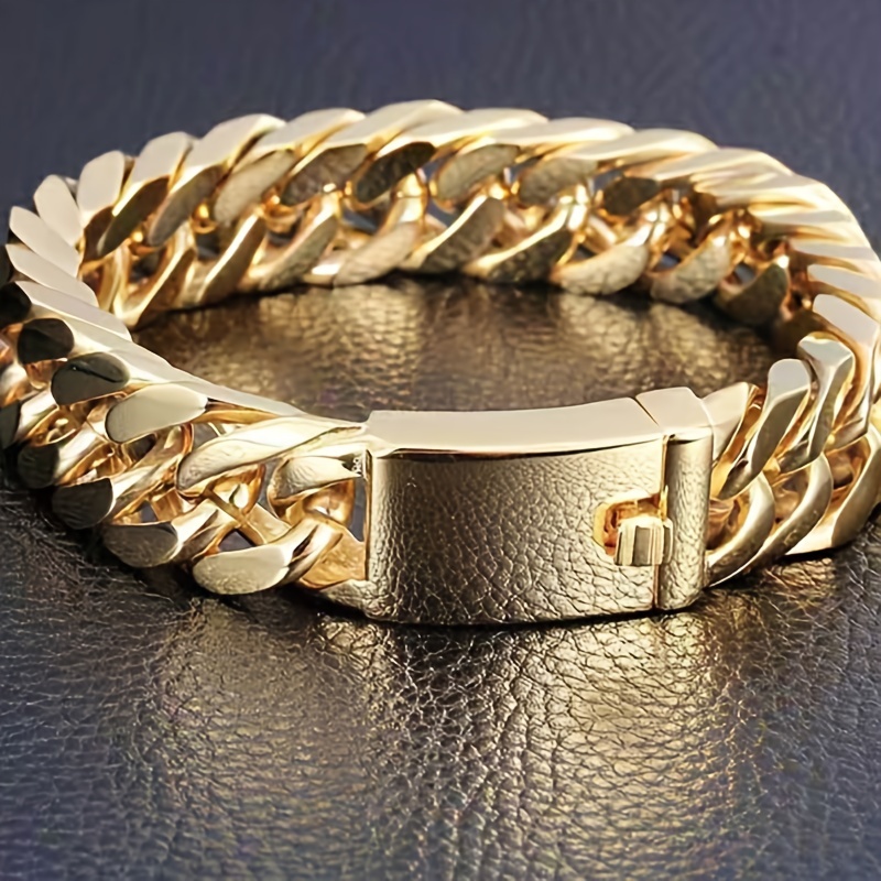 Double Curb Link Chain Bracelet 18k Gold Mens Bracelet Punk Hip