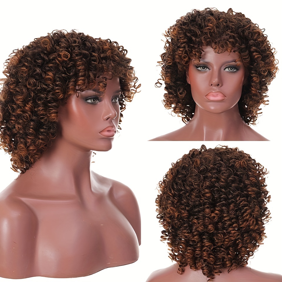 Kinky Curly Human Hair Wig, 250 Density with Bangs