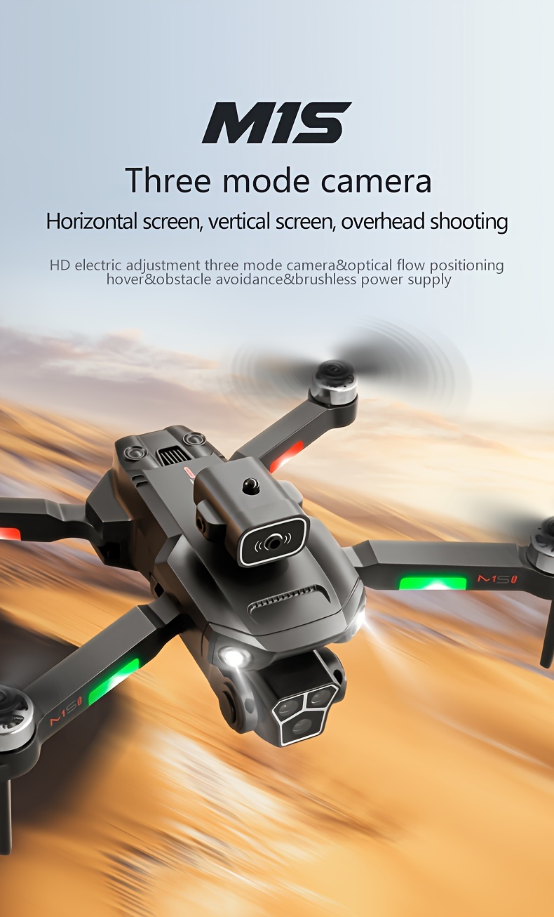 m1s folding drone aerial photography triple mode camera with esc function smart obstacle avoidance optical flow positioning altitude hold brushless motor halloween thanksgiving christmas gift details 0