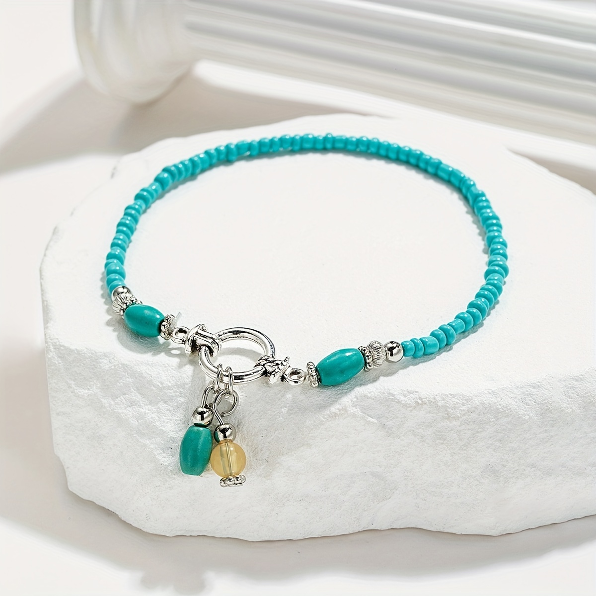 Turquoise Beaded Tassel Anklet for Women