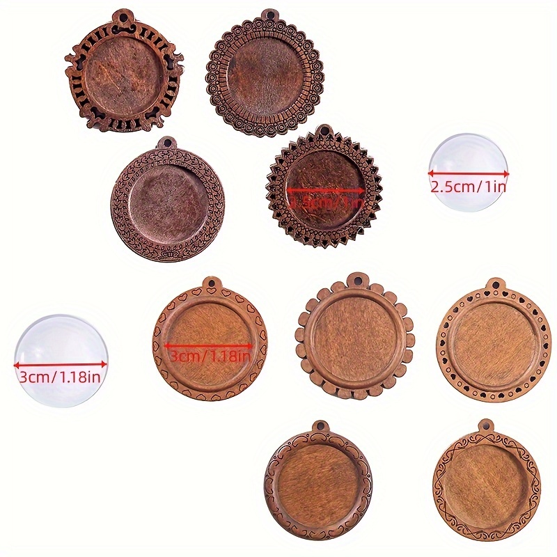 12pcs bezel setting pendant trays round wooden glass Temu United