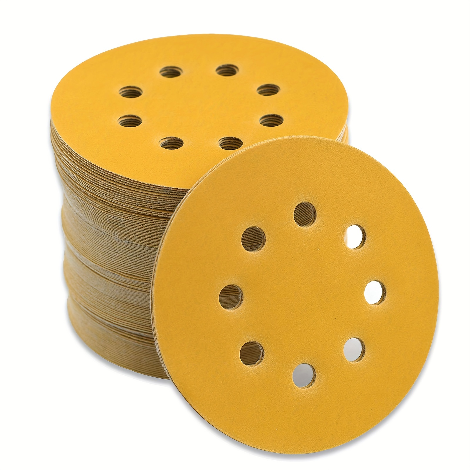 

100pcs 5-inch 8-hole Yellow Sand Air Grinder Sandpaper Sheet: Perfect For Sanding Wood & Metal, Dry & Wet Dual Purpose!