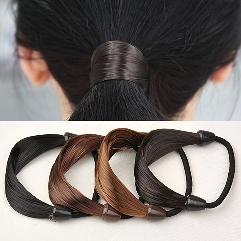 Faux Wig Hair Elastic Rope Ring Ponytail Holders Hair Bands Hair Ties Hair  Elastics - Beauty & Personal Care - Temu