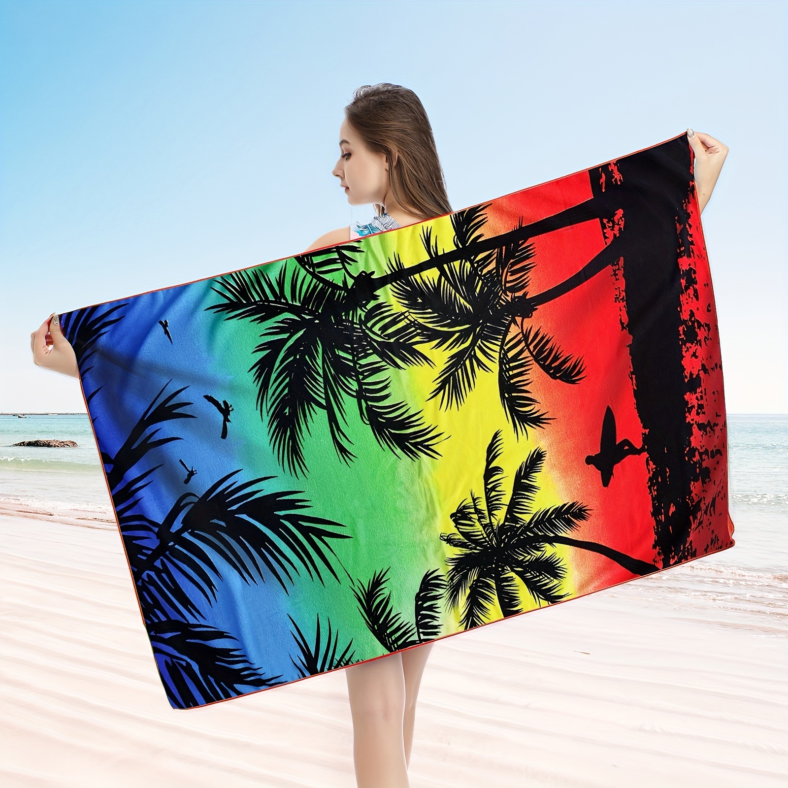 1pc Tropical Palms Microfiber Beach Towel: Quick Drying & Super Soft
