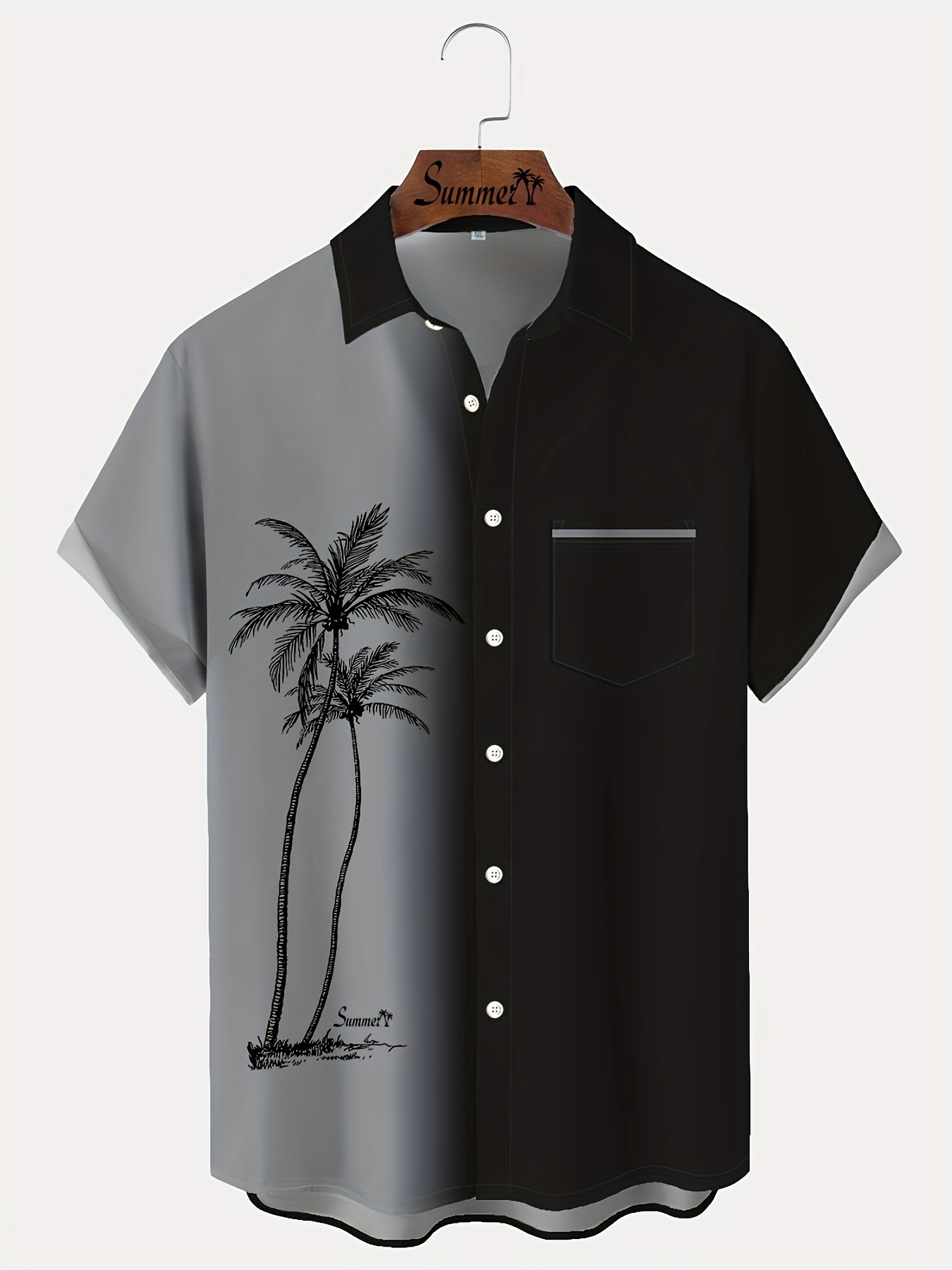 Men'S Vintage Tropical Coconut Tree Gradient Shirt - Turquoise to White Ombre Button-Up Beach Shirt with Palm Tree Print, Non-Stretch Fabric for Casual & Formal Events - All-Season Tropical Vacation Outfit - Plus Size Friendly Classic Collar Button Front Placket, Beach T Shirt, Summer Outfit, Retro Style, Durable Construction, Short Sleeve Top, Summer Wardrobe, PLUS SIZE, Spring And Summer Tropical Vacation Outfits (Short Sleeves/Long Sleeves), HAts/ShIrts/Pajamas, Beachy Items