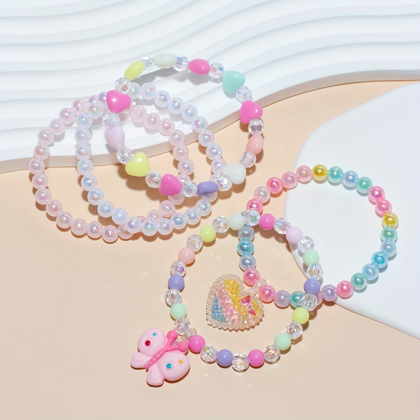 Cute Butterfly Charm Heart Pendant Beaded Bracelet Set - Temu