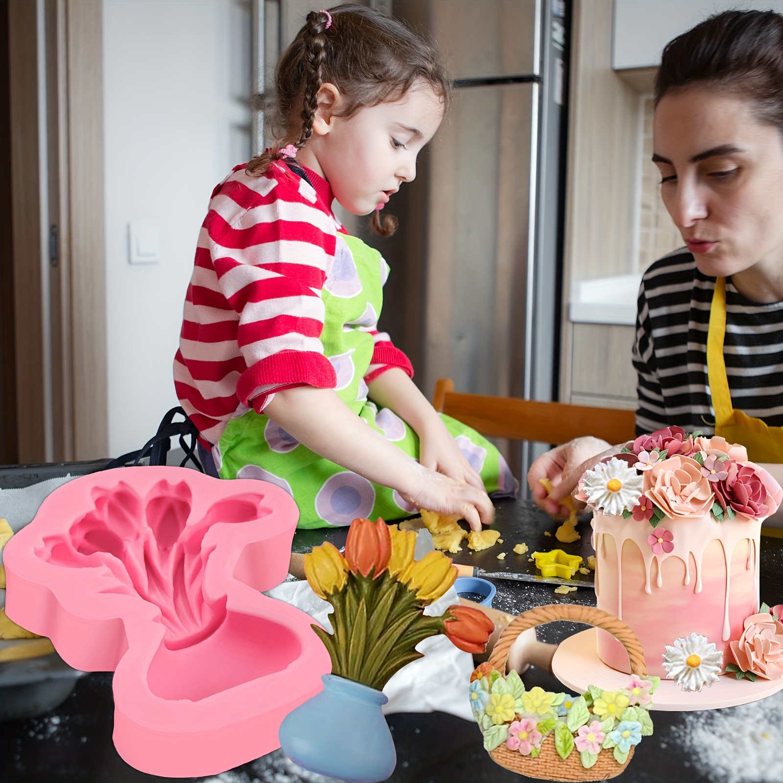 Moule Gâteaux en Silicone 9 décors Bébé Pour Pate à Sucre & d'Amande Cake  Design