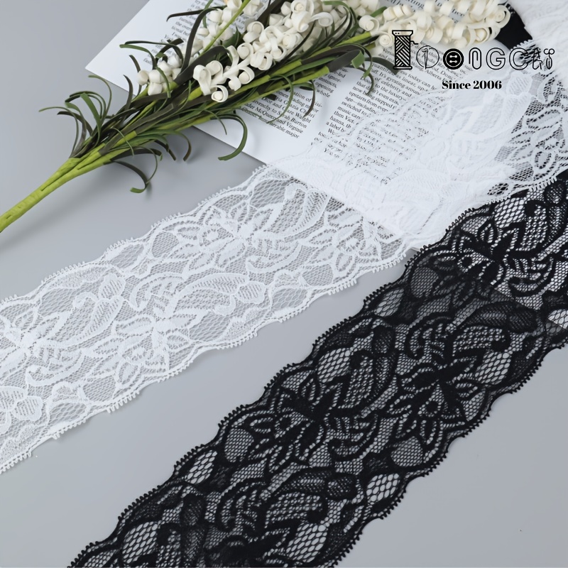 10 Yards White/black Lace Ribbon Stretchy Lace Trim Elastic - Temu