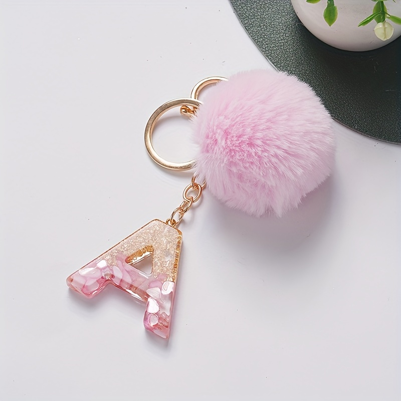 Rhinestone Letter/Initial Pom Pom Keychain/Bag Charm