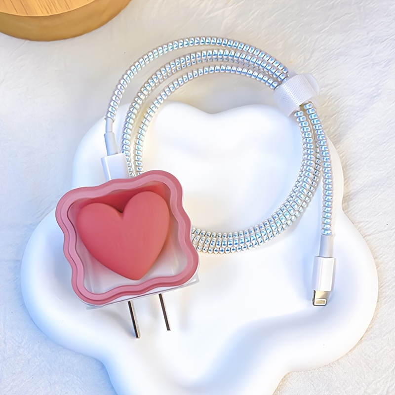 Protector de cable de corazón 3D rosa lindo para iPhone cubierta del  cargador MazaniParis corazón diseño único para teléfono cargador cubierta