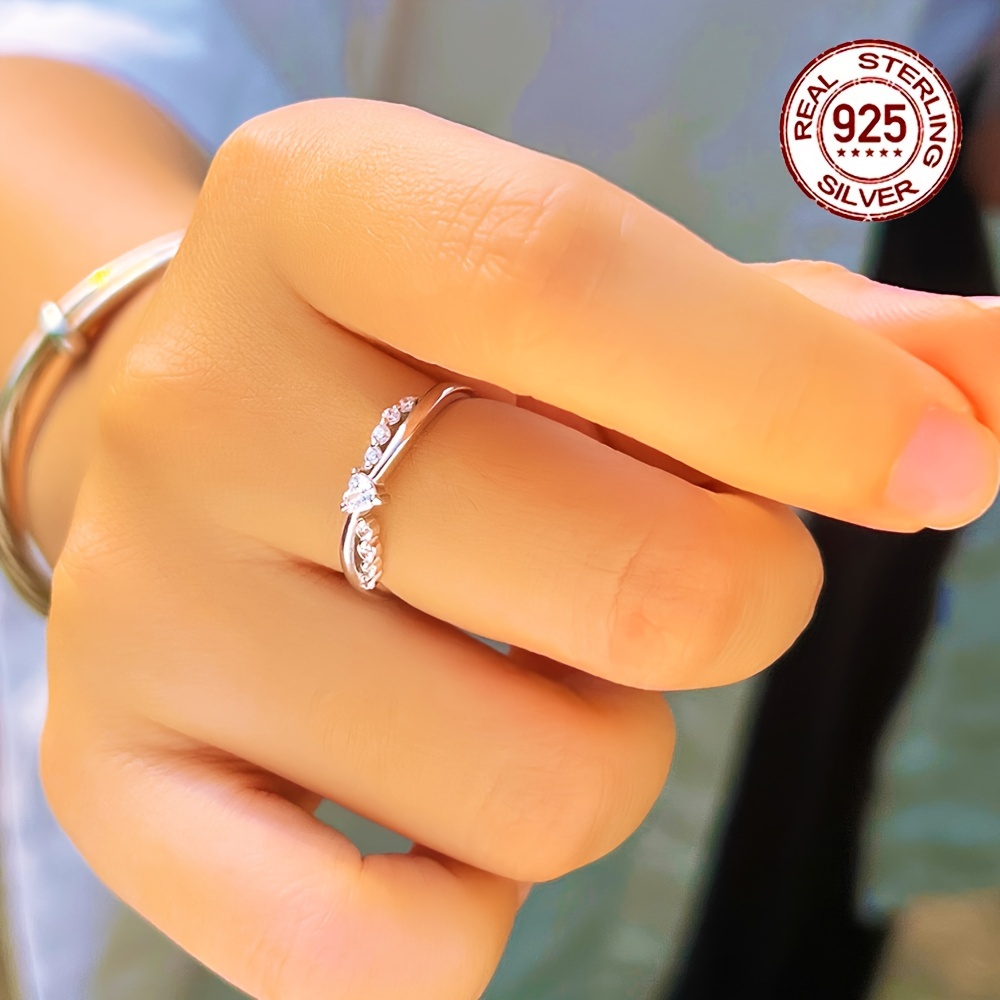 925 Sterling Silver Promise Ring Sparkling Heart + - Temu