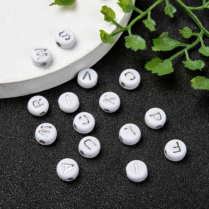 Fashion Casual Acrylic Flat Round Beads With Silver Letter - Temu