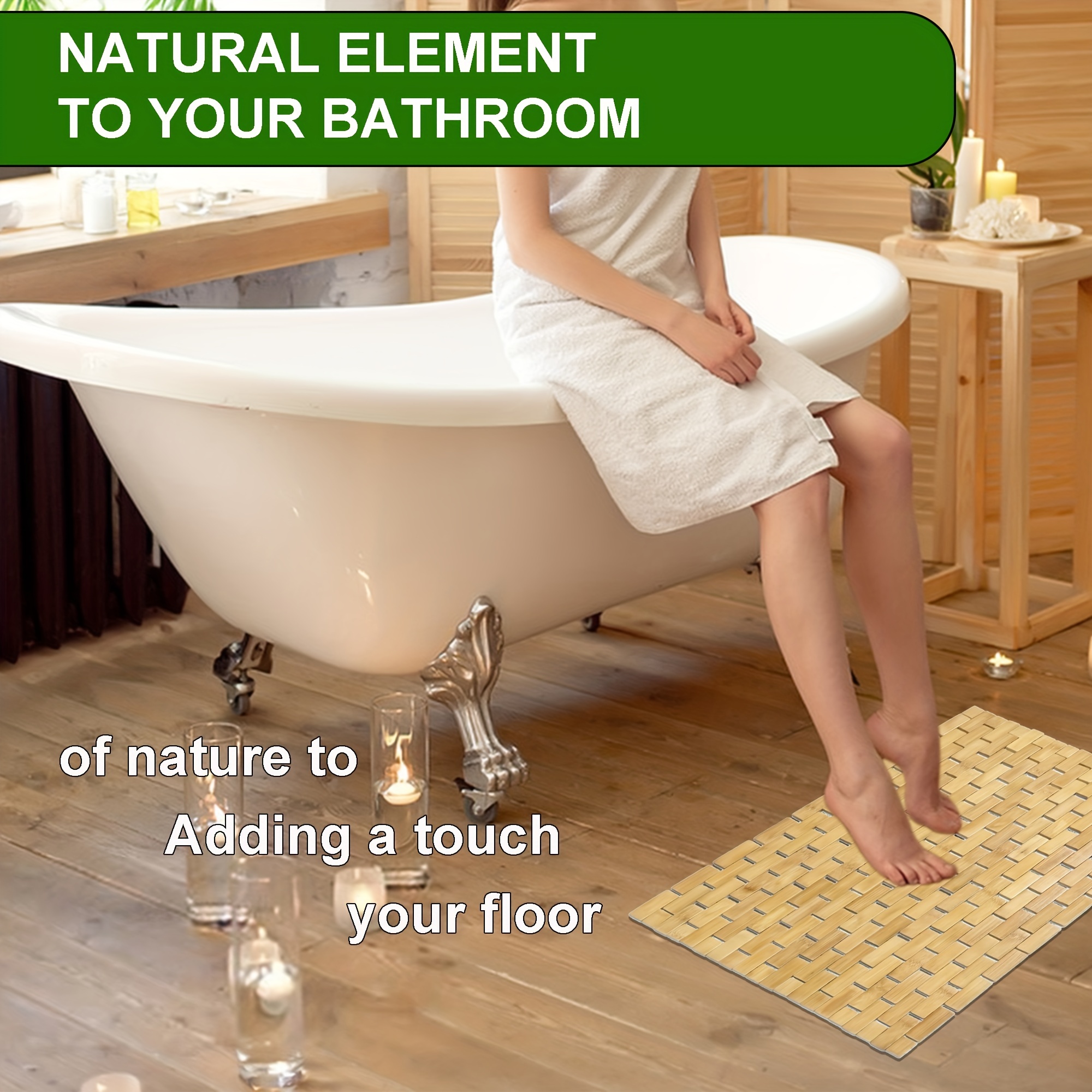 Teak Wood Bath Mat, Wooden Shower Mat for Bathroom, 24 X 16 Inch Non Slip  Wood F