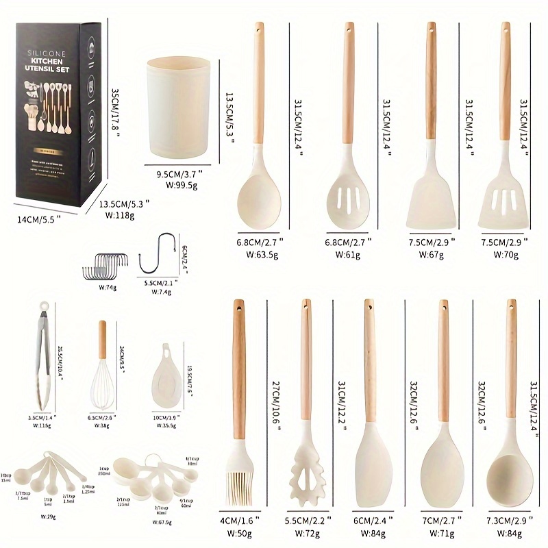 Ustensiles de Cuisine en Silicone, 33pcs Ustensiles Cuisine Gris