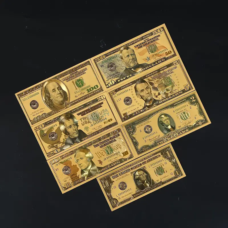 7pcs/set Billete Papel Dólar Plateado Dorado Cosas - Temu