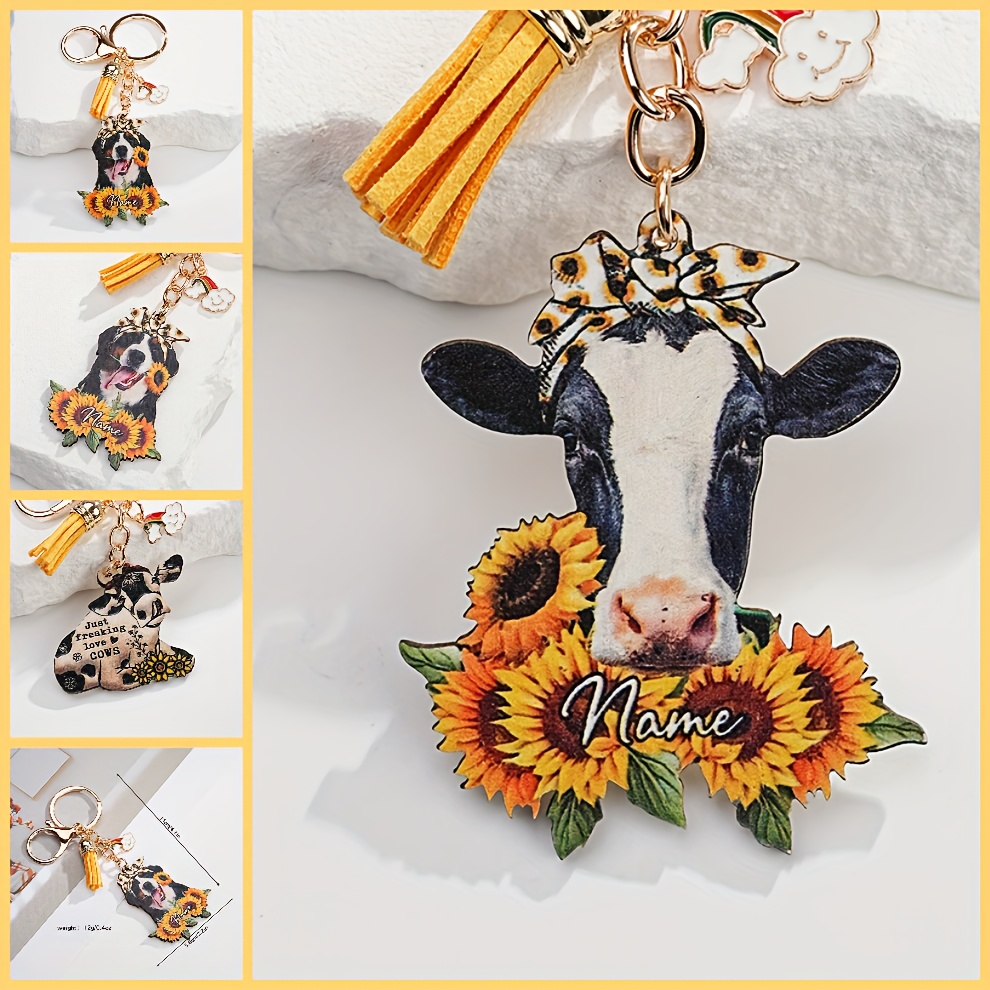 Sunflower Highland Cow Keychain