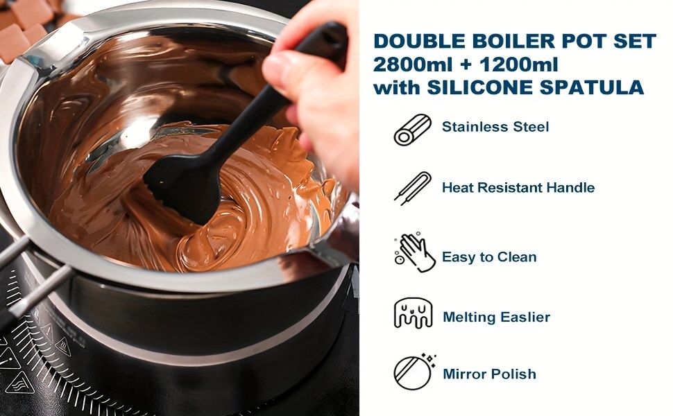 Double Boiler Pot Set with Silicone Spatula for Melting Chocolate