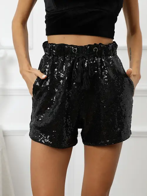 Sequin Two piece Set Short Sleeve Crop Top Shorts Outfits - Temu