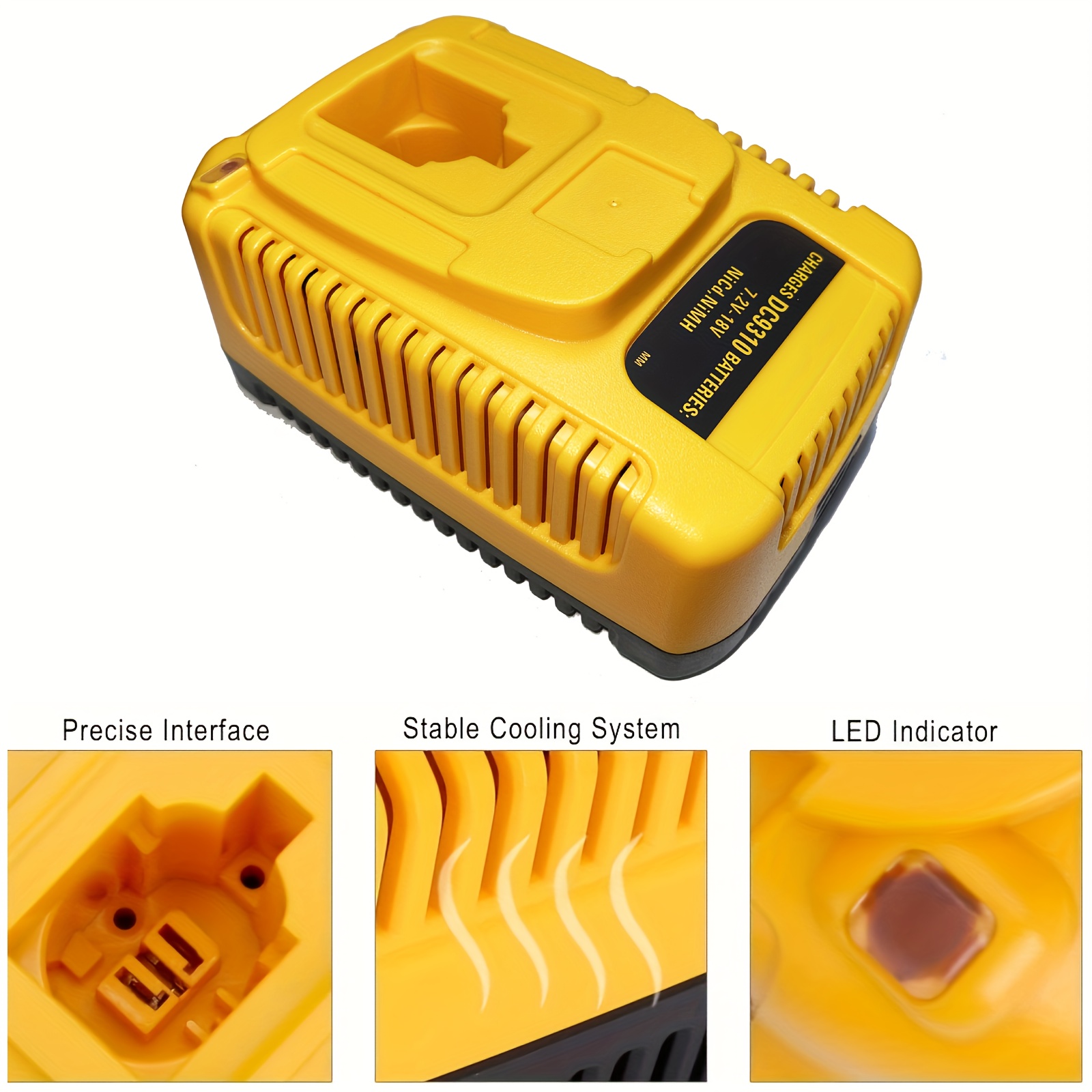 18V XRP Battery Charger Compatible for DEWALT 7.2V-18V NiCd NiMh Battery  DC9096 DC9098 DC9099 DC9091 DC9071 DE9057 DW9096 DW9094 DW9072 (Yellow) 