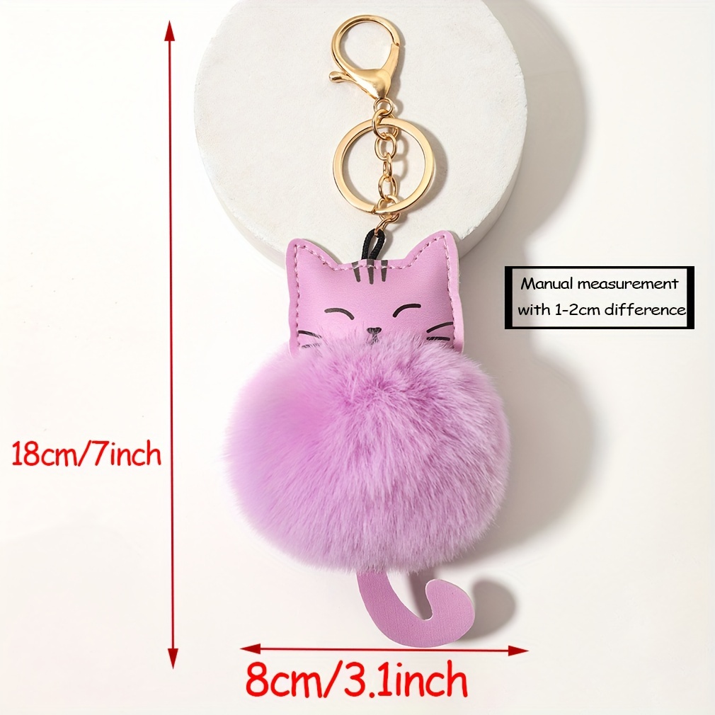 Cat Pom Pom Plush Keychain Cute Cartoon Animal Bag Key Chain - Temu