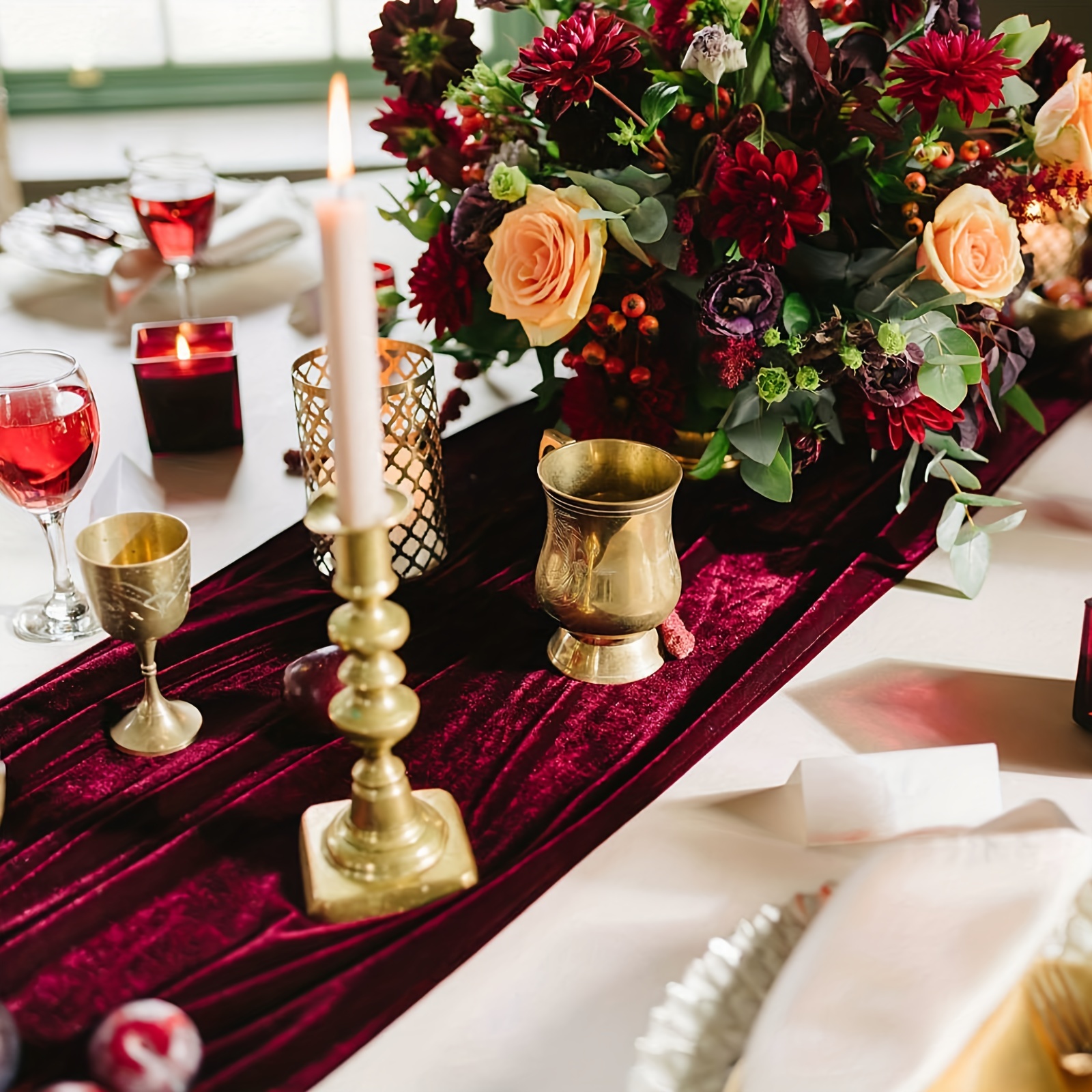 Velvet Table Runner Wedding Reception Decor Soft Fabric Table Overlay