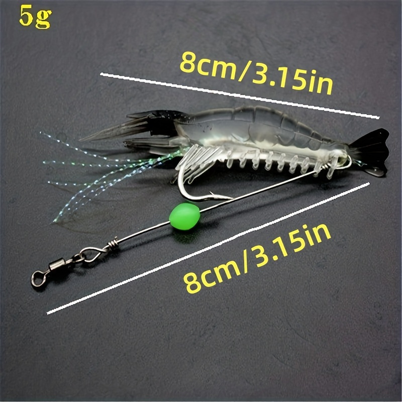 10pcs 5cm Soft Fishing Lure, Luminous Shrimp Lure With Hook Swivel And  Beads, Artificial Silicone Glowing Fishing Bait For Freshwater Saltwater