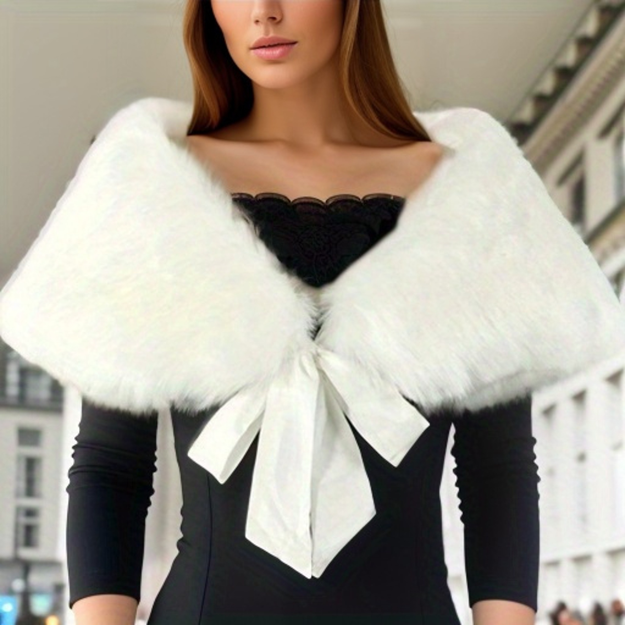 Solid Color Faux Fur Shawl, Elegant Style Thickened Warm Furry Cape With  Rhinestone Buckle, Wedding Dress Outside Warm Plush Shawl For Bridal