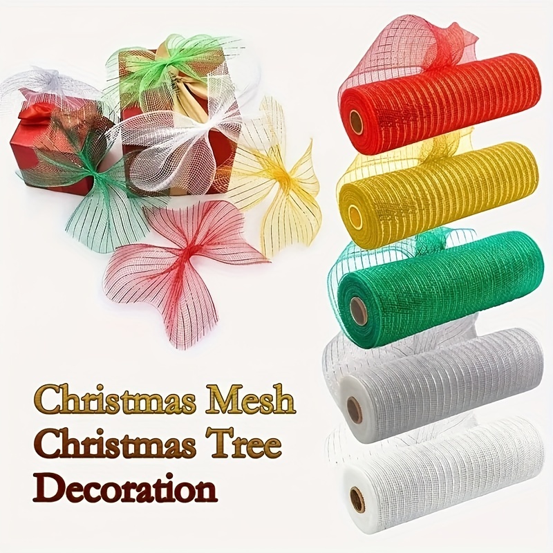 6 inch x 10 Yards Decor Mesh Metallic Foil Ribbons, Fabric Mesh Roll Mesh Wreath Supplies for Front Door Wreath, Christmas Tree, Crafts Decoration