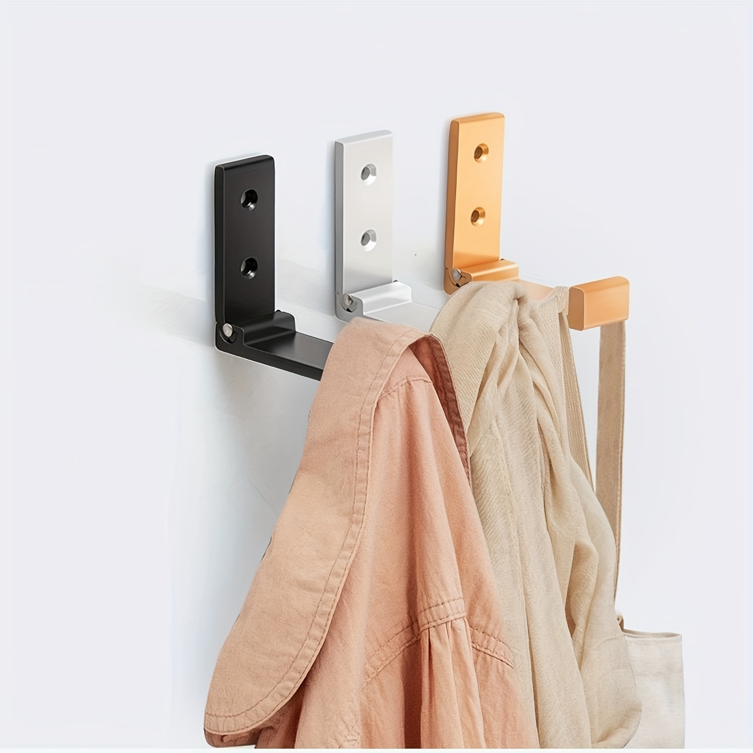 Wooden Wall Mounted Coat Rack - Coat Hook with 5 Folding Metal