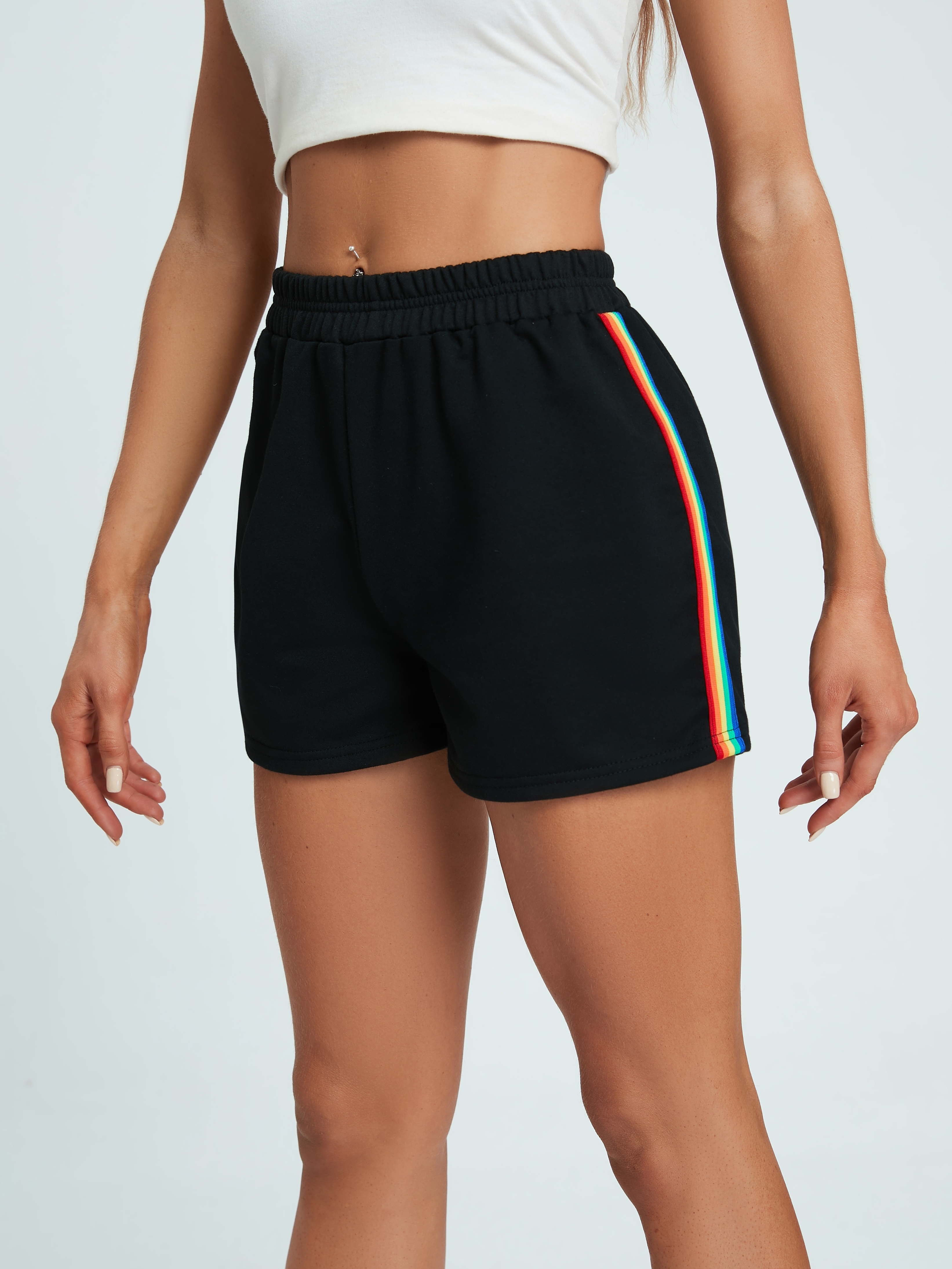 Rainbow Striped Sweat Shorts Summer Sports Casual Shorts - Temu Canada