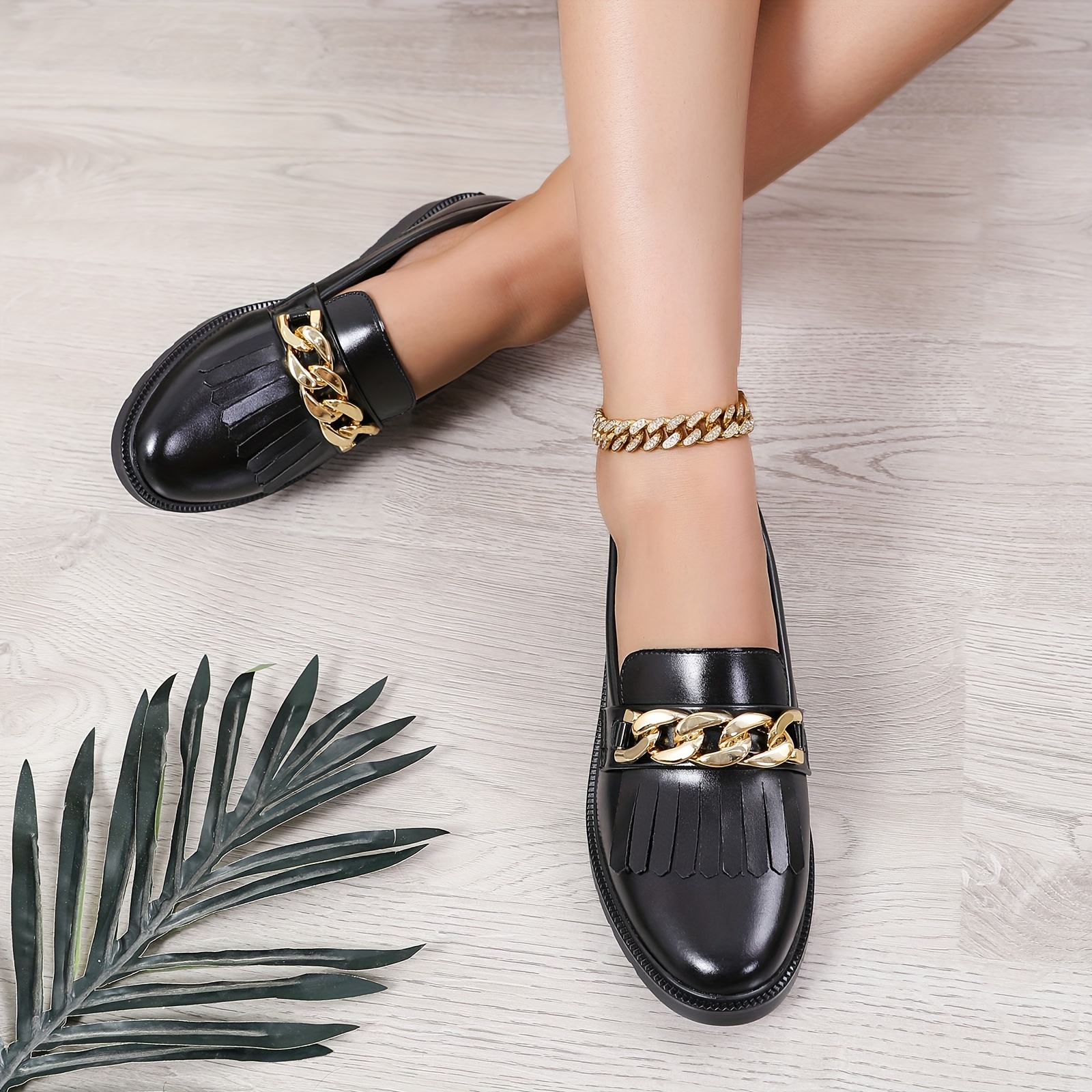 Women's Chain Decor Platform Loafers Fashion Slip Shoes - Temu Canada