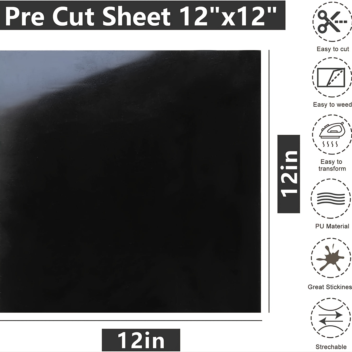 CAREGY Heat Transfer Vinyl HTV Rolls Iron on Vinyl for T Shirts 12in.x12ft.(Black)