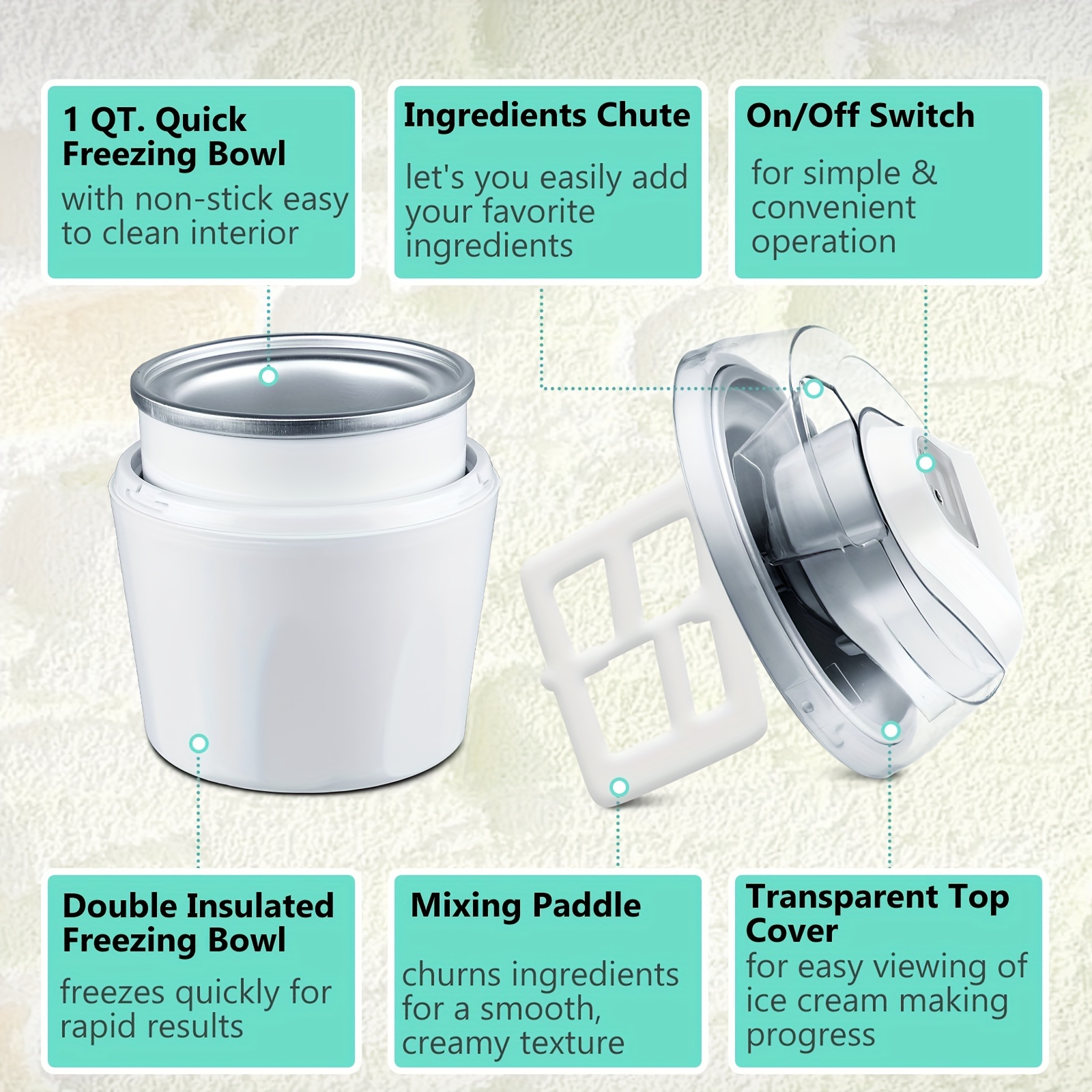 KUMIO Máquina de helados de 1.6 cuartos con compresor, sin precongelación,  máquina para hacer helados de 4 modos con pantalla LCD, temporizador