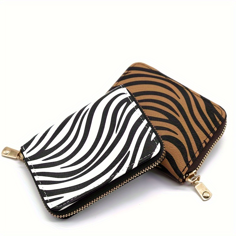 Portable Card Holder Wallet, Short Zipper Around Purse With  Leopard/zebra/snake Skin Pattern, Women's Credit Card Case - Temu