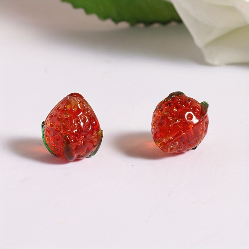 Strawberry Design Glass Straight Hole Beads For Jewelry - Temu