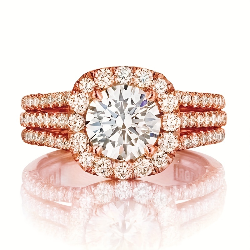 Round Zirconia Ring 4 Prong Setting Bridal Wedding Jewelry
