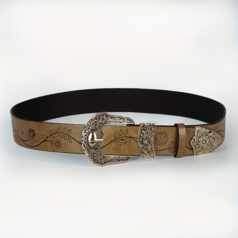 n085 wide 3 8cm retro carved flower print womens belt dark brown light brown casual belt autumn and winter y2k versatile belt   decorated with jeans suits and long skirts girls decoration accessories holiday gifts details 7