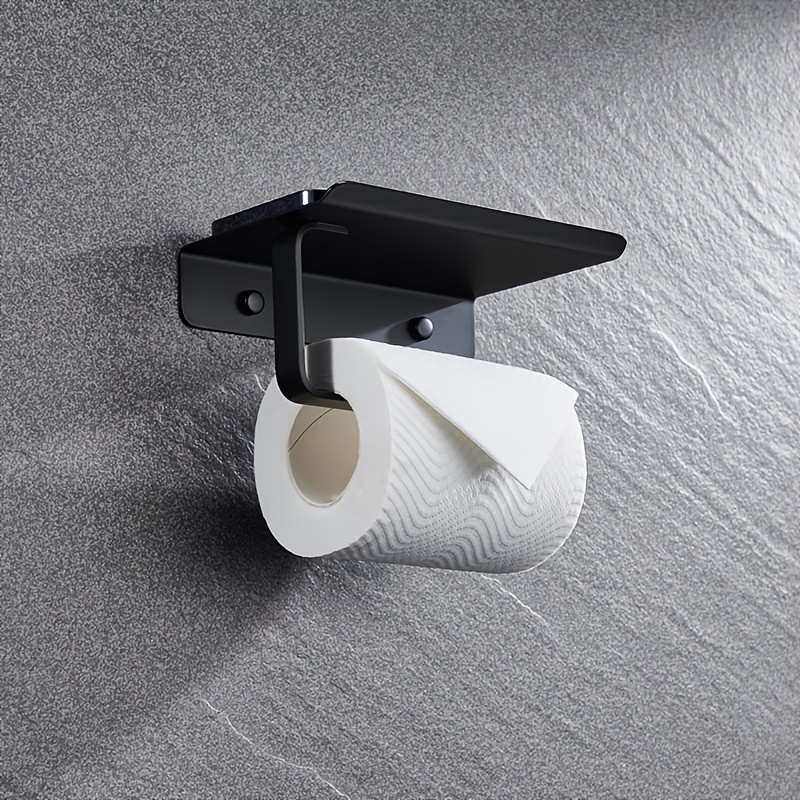 Porte-papier toilette noir, porte-rouleau de papier toilette en acier  inoxydable 304 avec étagère pour téléphone, support mural pour papier  toilette