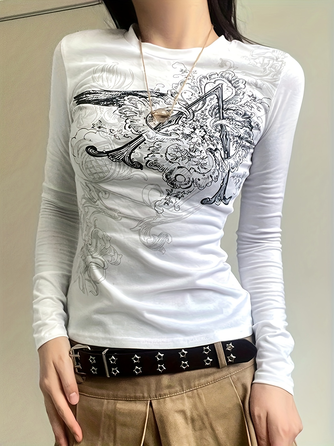 y2k graphic print t shirt casual long sleeve top - Temu Romania