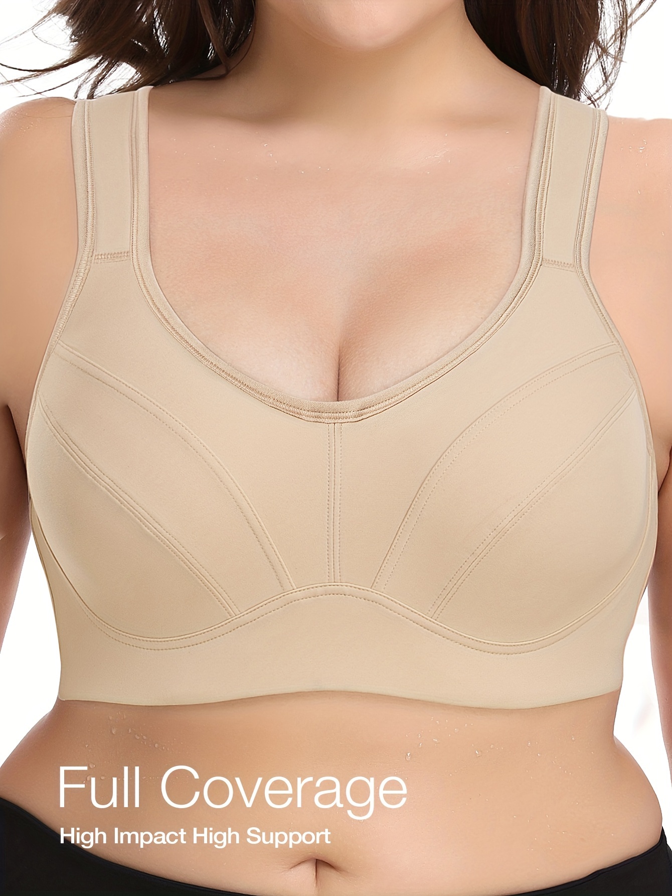 Plus Size Sports Bra, Women's Plus Front Close High Impact Supportive  Absorbent Criss Cross Back Strappy Comfort Solid Yoga Workout Bras