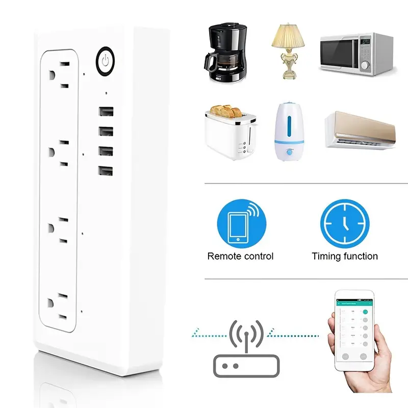 Smart Power Strip Wifi Plug: 4 Ac Outlets, 4 Usb Ports, Remote